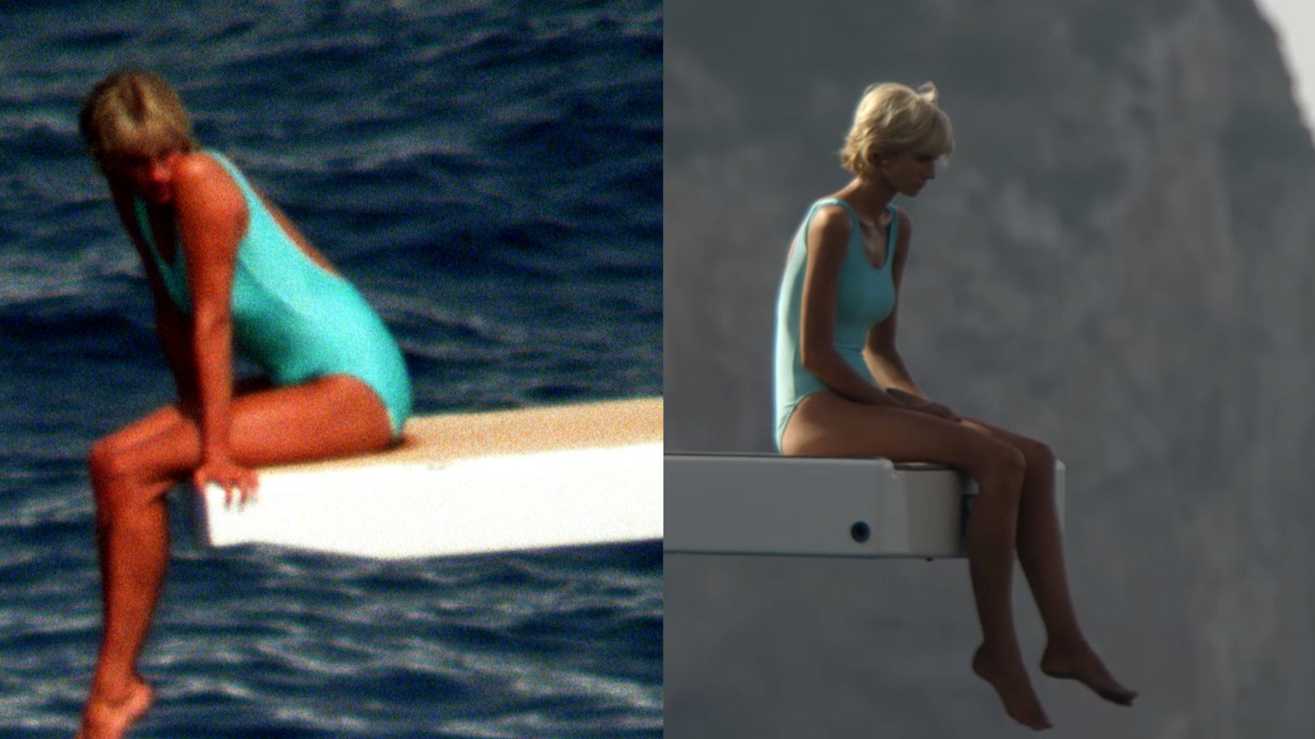 Diana wears blue swimming costume on Mohamed Al Fayed s yacht